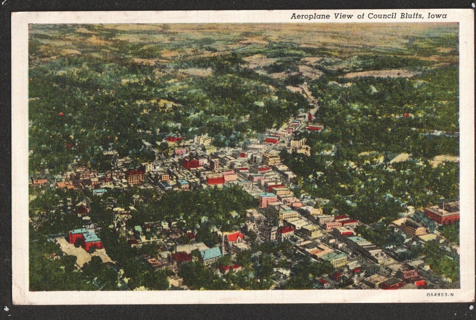 Aeroplane Aerial View Council Bluffs Iowa Linen 1930-1945 Postcard Curteich
