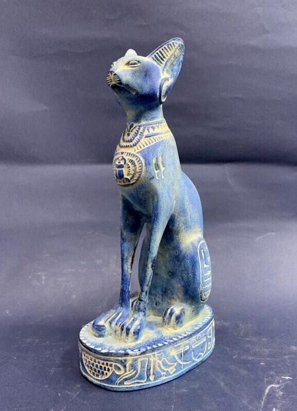 statue of God Cat Bastet with seal of King Tut Ancient Egyptian Antiquities BC
