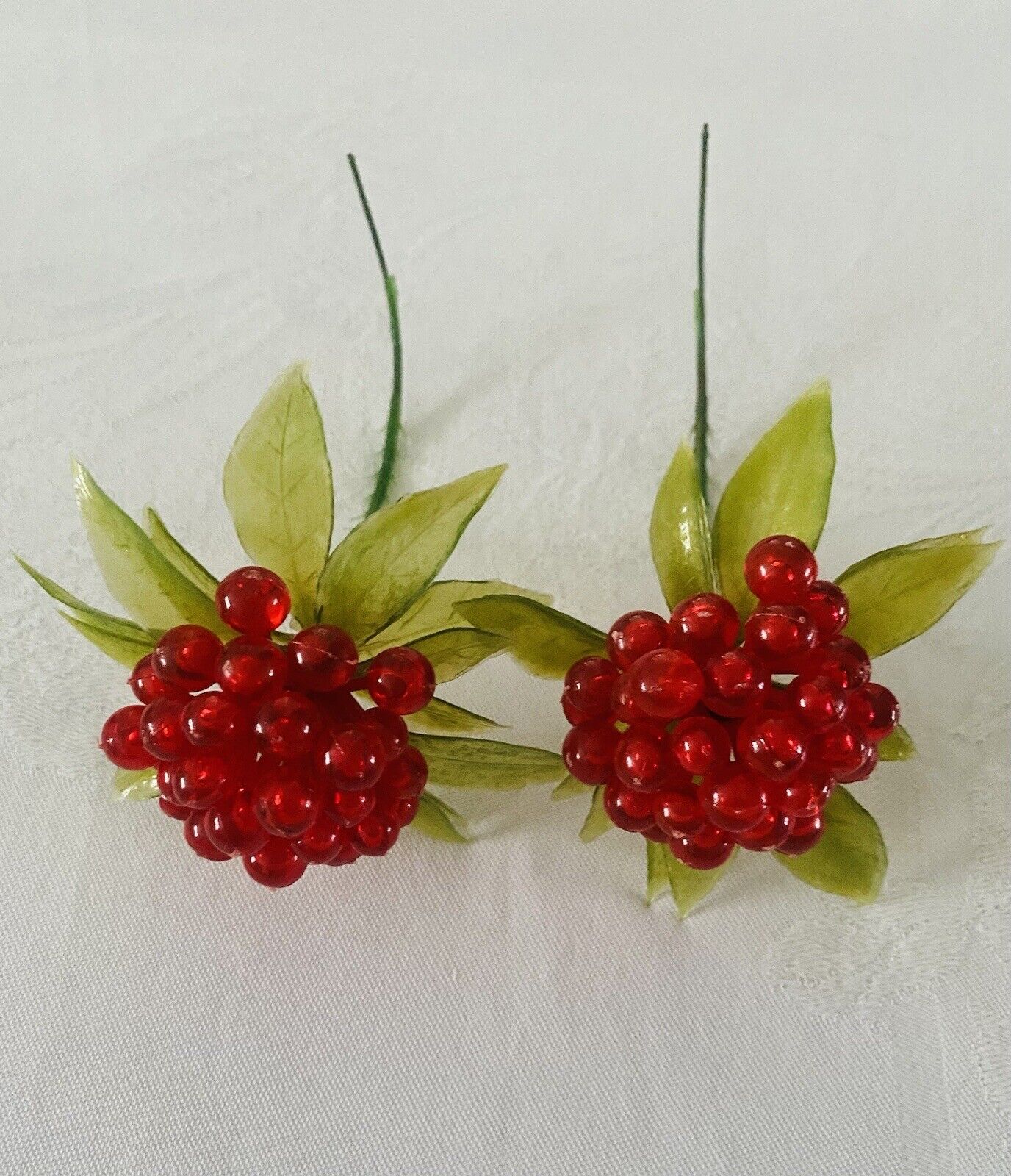 Vintage Christmas Corsage Picks Red Holly Berry Clusters Mid Century Set Of 2