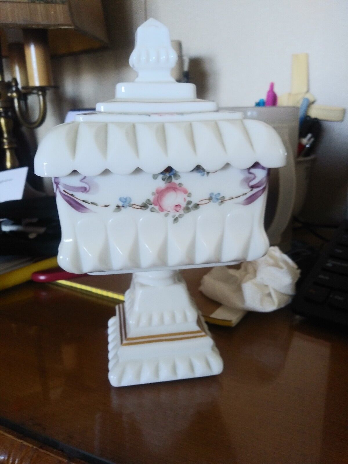Beautiful Milk Glass Candy Jar with Lid 