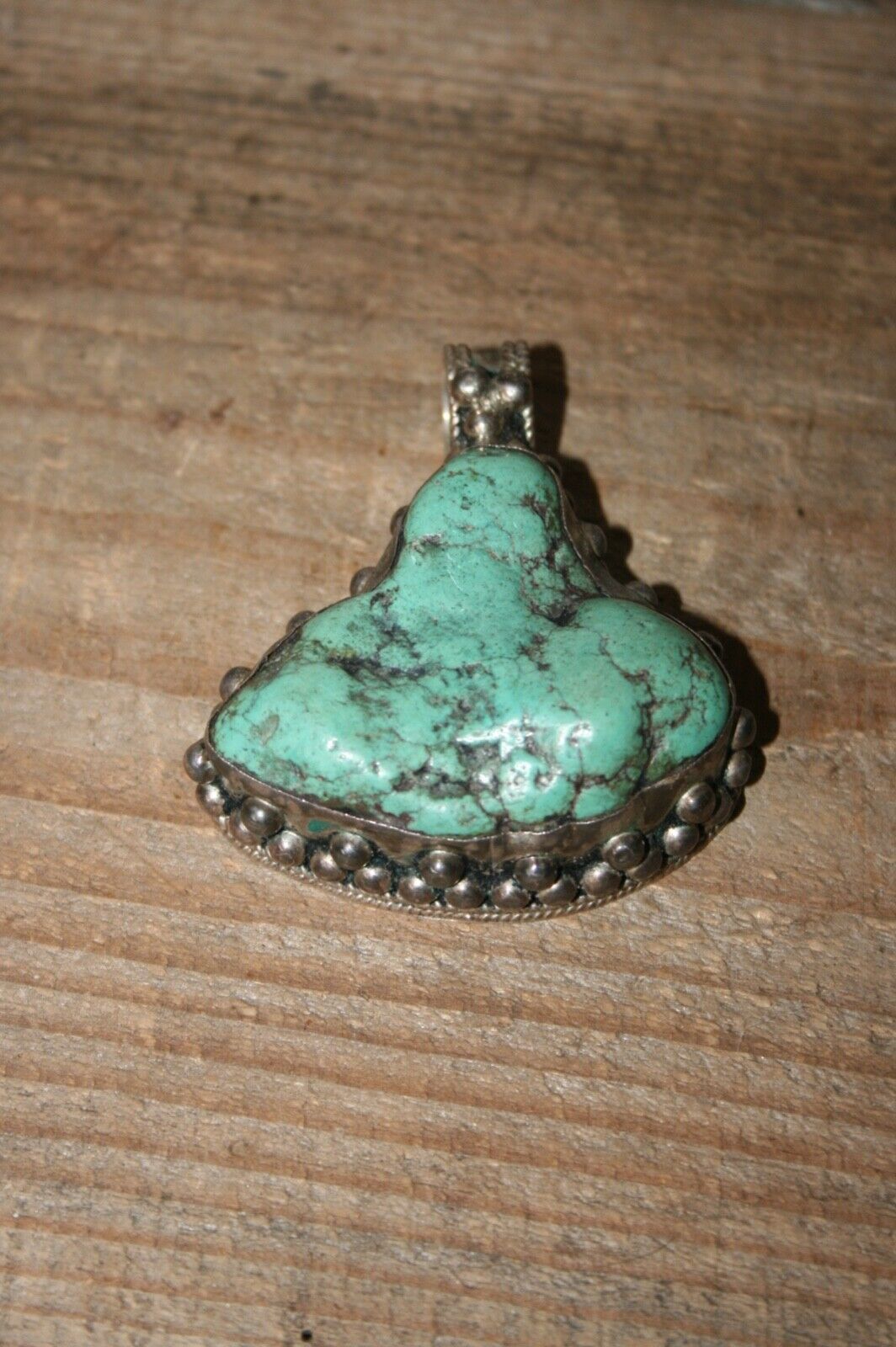 Vintage Sterling Silver Turquoise Nugget Handmade Pendant 63g
