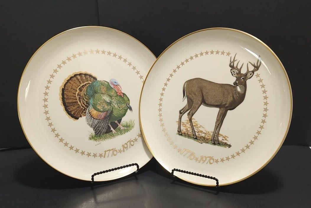 Vtg 1976 American Bicentennial Wildlife Ghent Collection Plates Deer and Turkey