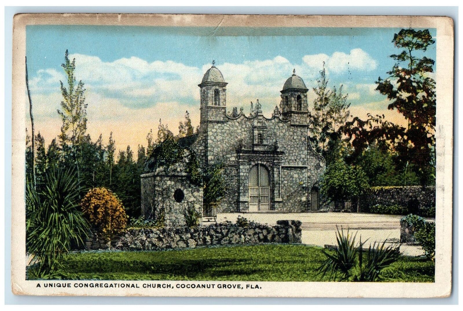 c1920's A Unique Congregational Church Cocoanut Grove Miami Florida FL Postcard