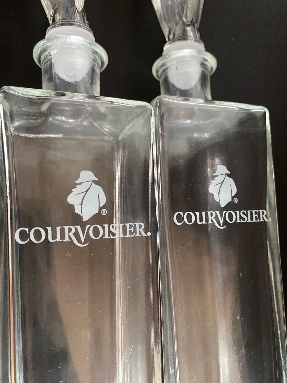 Vintage set of 2 Courvoisier Cognac France Large Crystal Decanter Empty Bottles