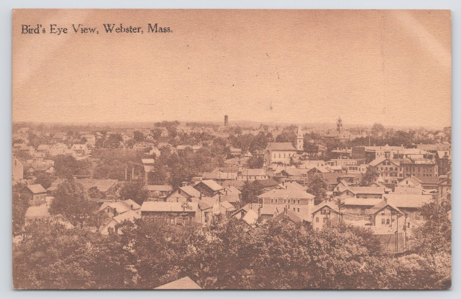 Main Street~Air View Forest & Homes Webster Massachusetts B&W~1915 Postcard