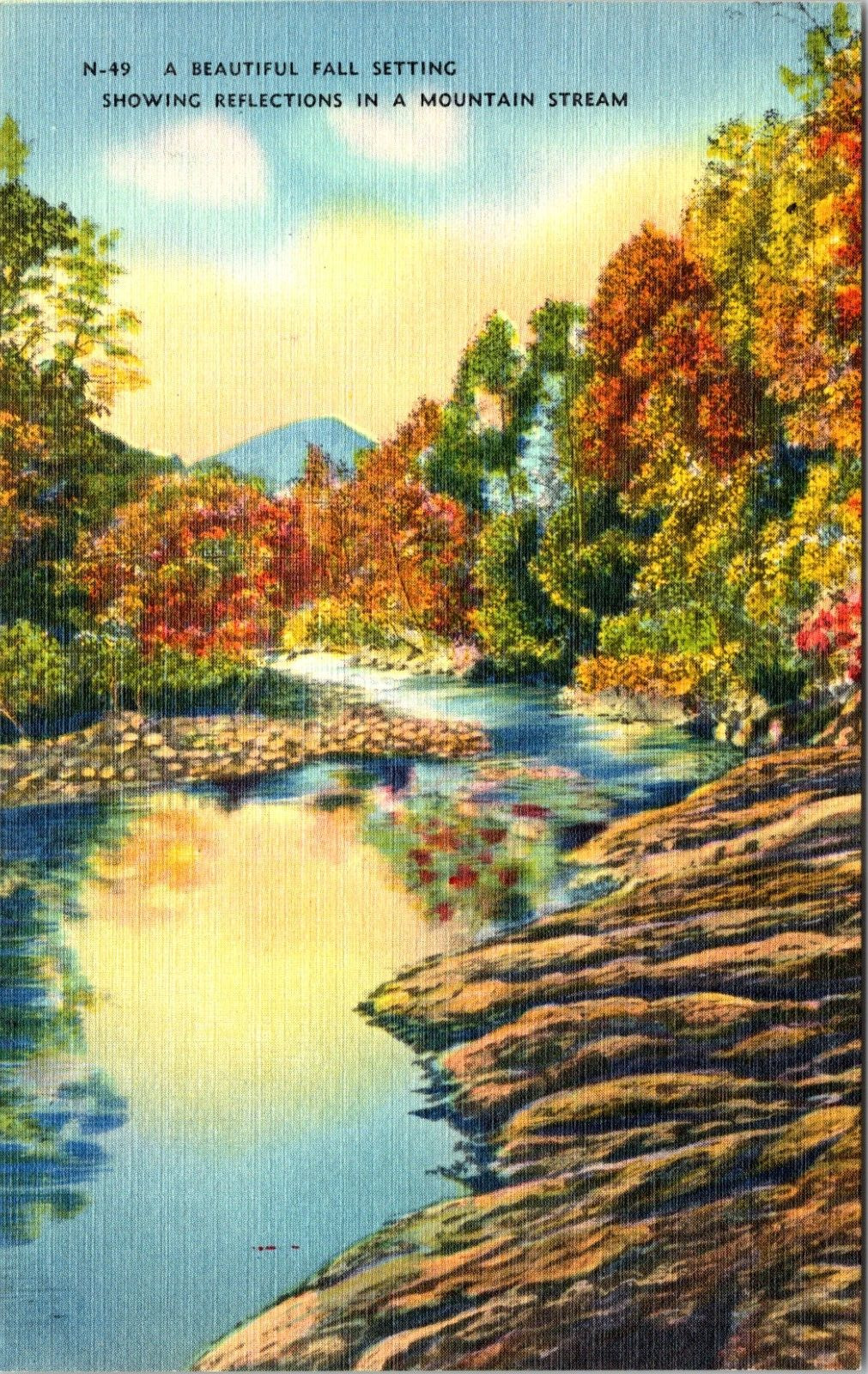 Postcard - A Beautiful Fall Setting Showing Reflections In A Mountain Stream