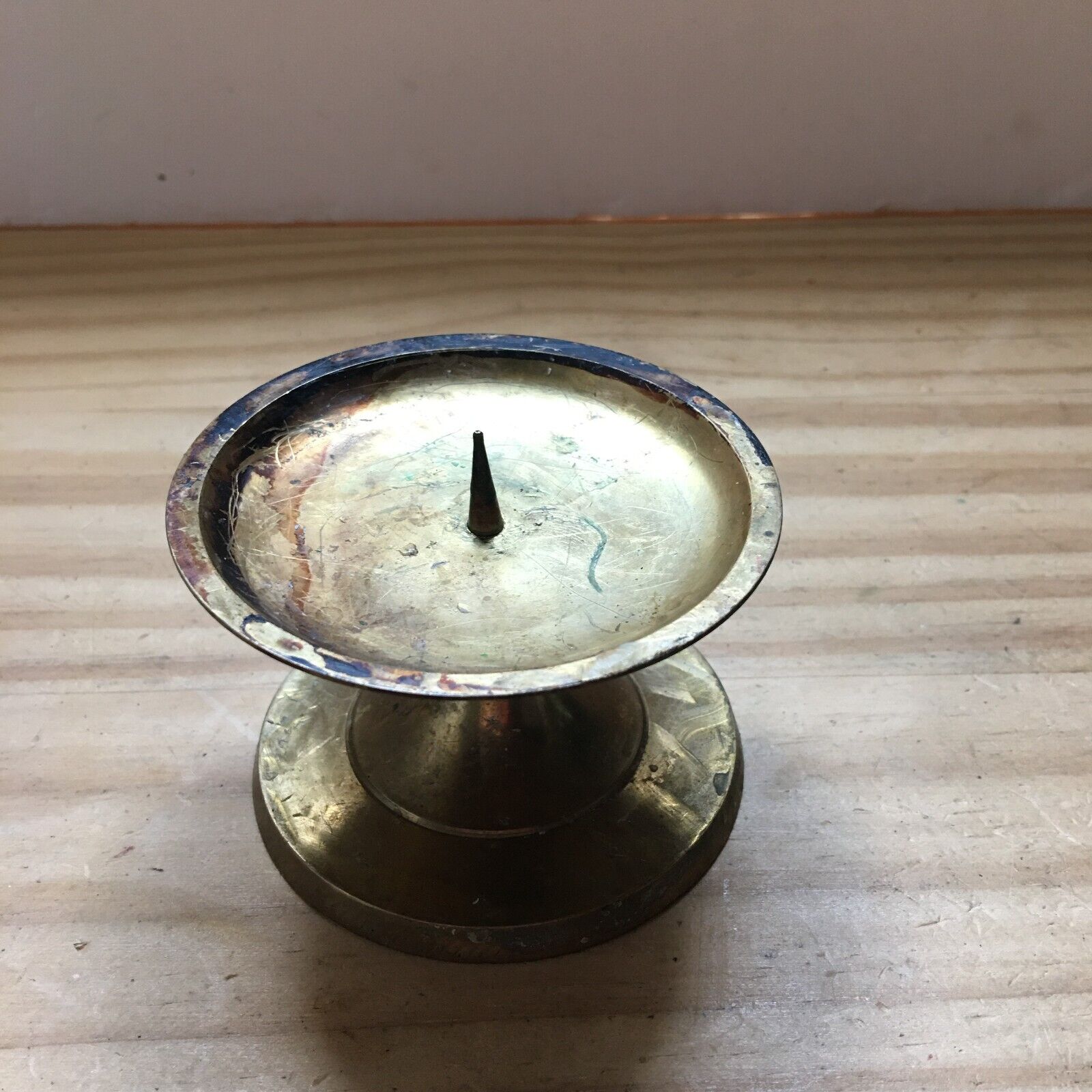 Vintage Brass pricket Candlestick Candleholder Round 3\
