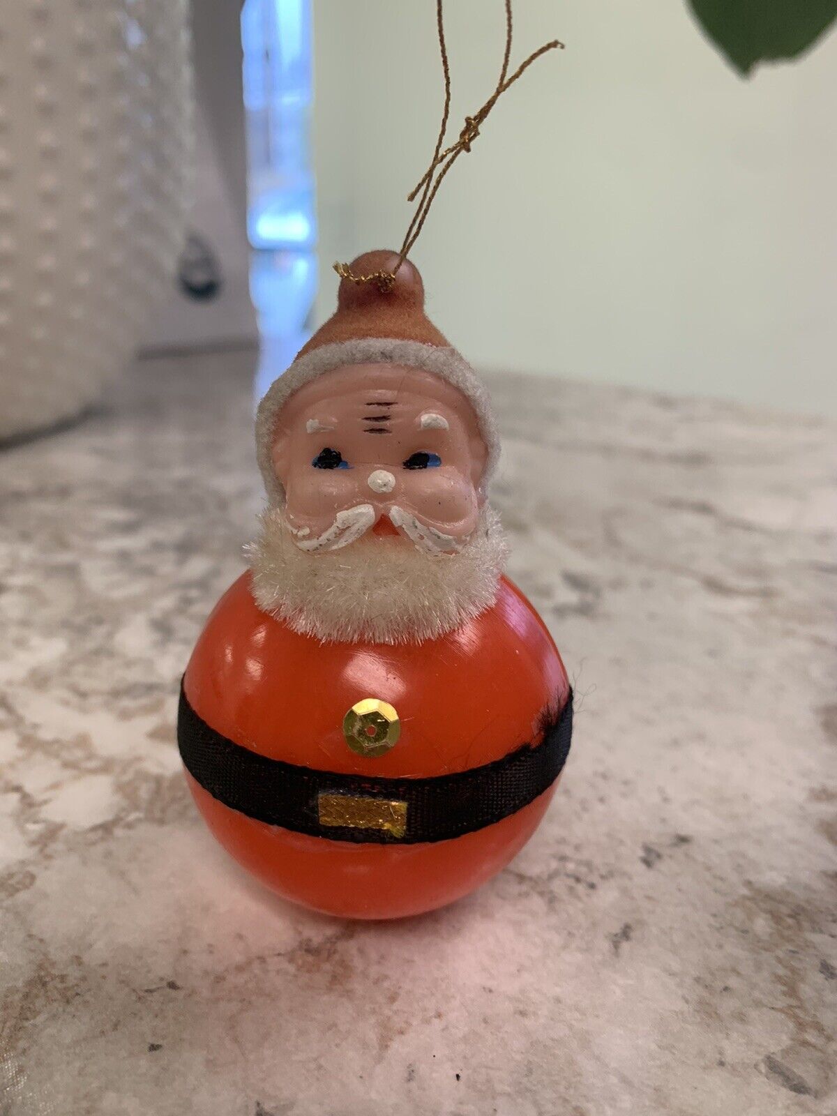 Vintage SANTA Plastic Ball Christmas Ornament FLOCKED *