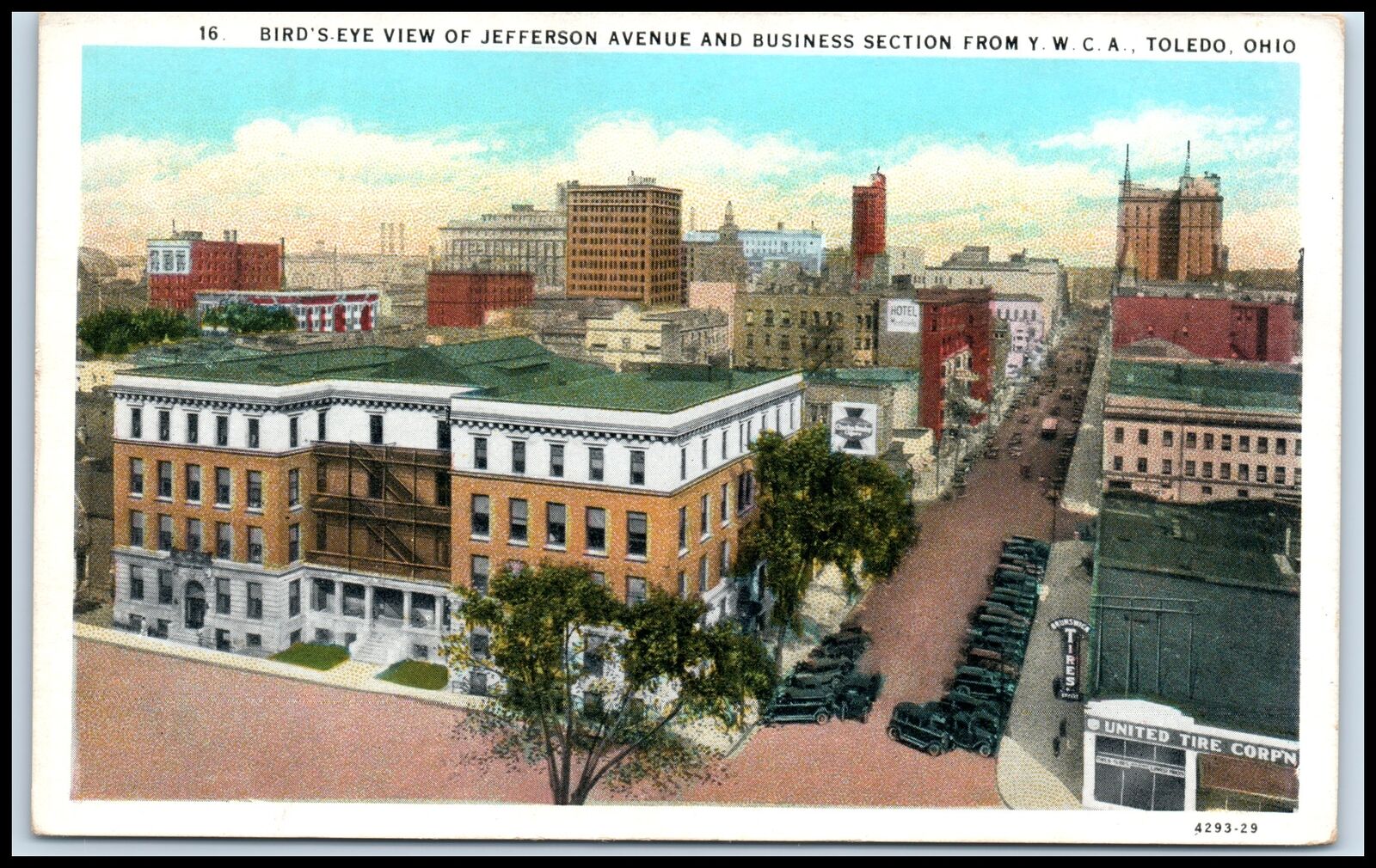 Postcard Bird\'s Eye View Jefferson Avenue & Business Section YWCA Toledo OH W31
