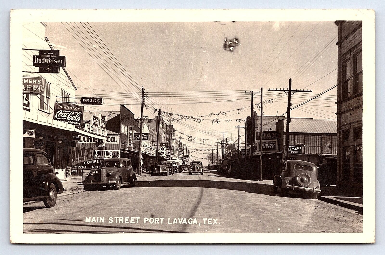 Postcard RPPC Main Street Port Lavaca Texas c.1946 Coca Cola Budweiser Signs
