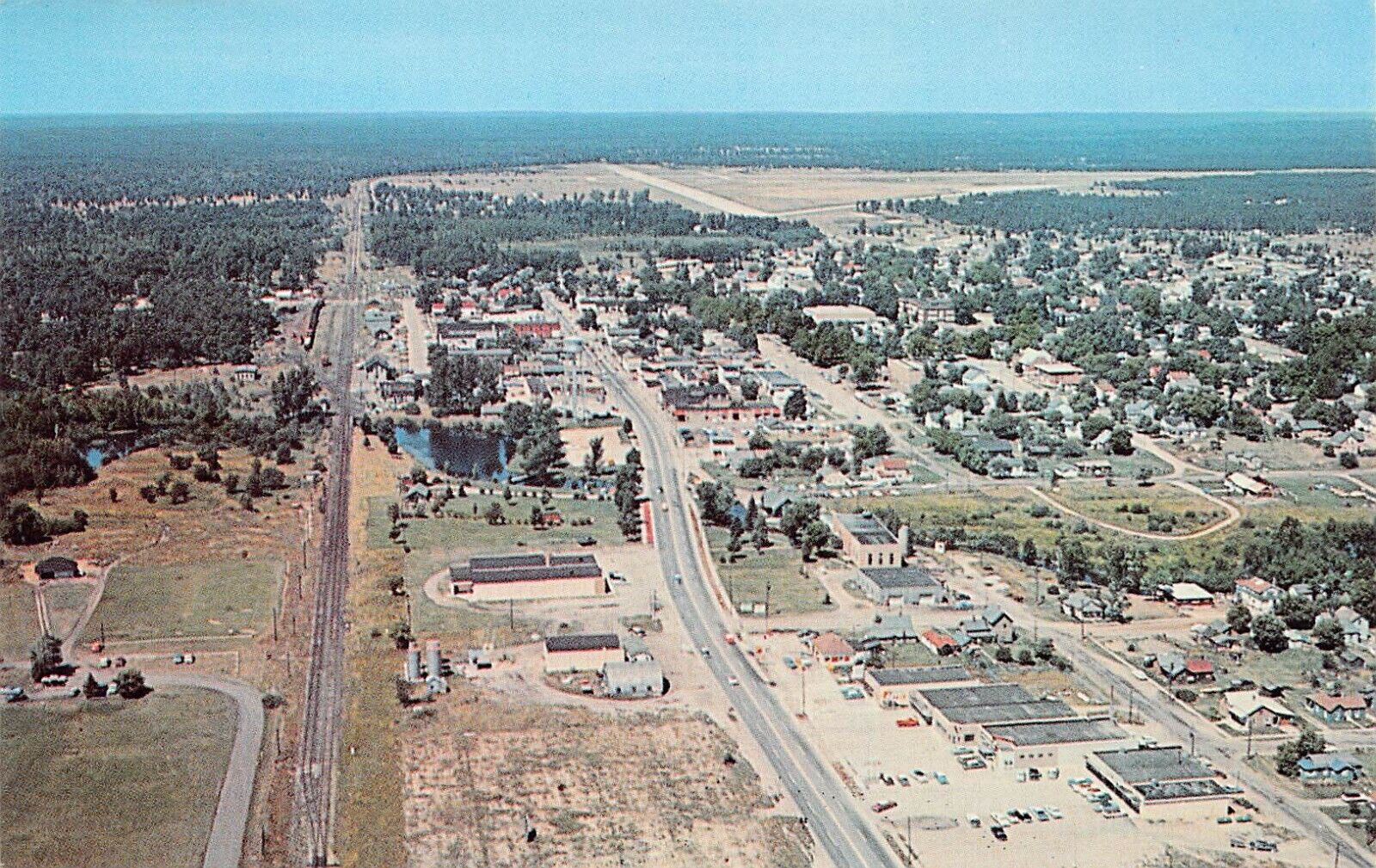 Grayling Michigan MI Aerial View Railroad Train Depot Station Vtg Postcard C57