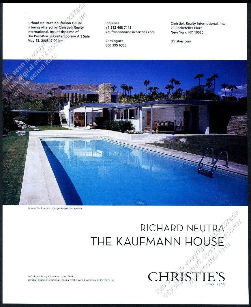 2008 Richard Neutra Kaufmann House photo Christie's vintage print ad