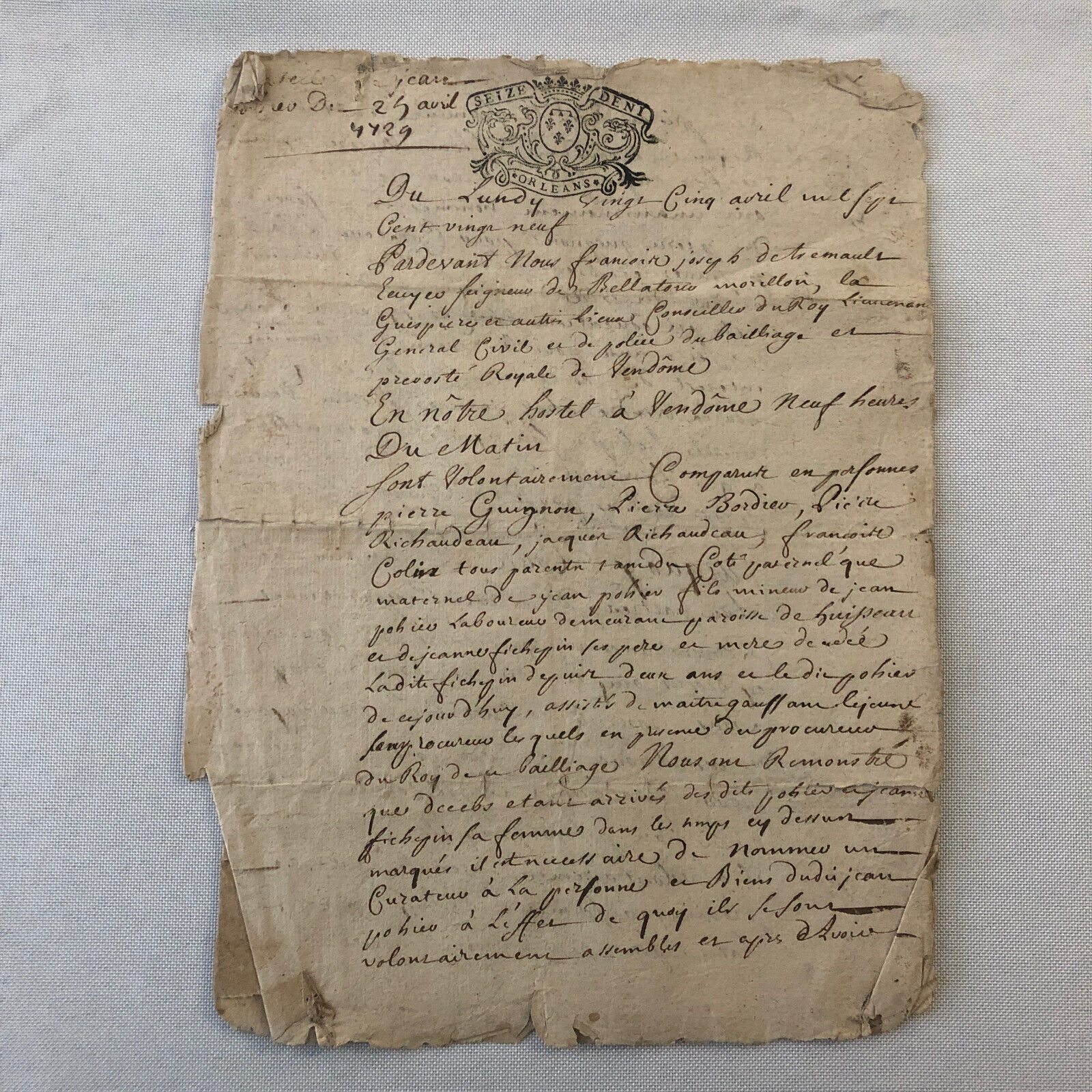 Antique Hand Written French Document Dated 1729 Beautiful Early Letter
