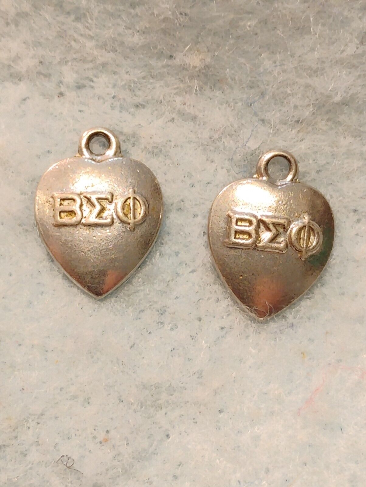 VINTAGE ~ `1959 & 1961 ~ BETA SIGMA PHI ~ STERLING SILVER HEART SMALL CHARMS (2)