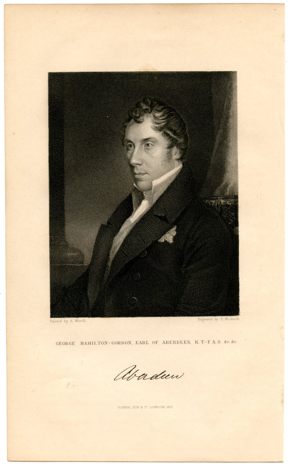 GEORGE HAMILTON-GORDON 4th EARL OF ABERDEEN, Prime Minister, 1831 Engraving 9644
