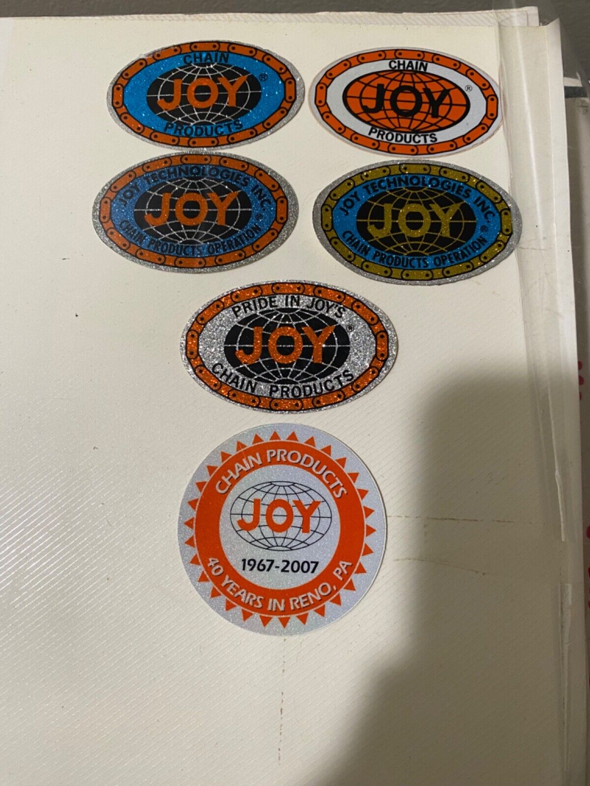 rare lot of 6 different Joy chain products mining stickers