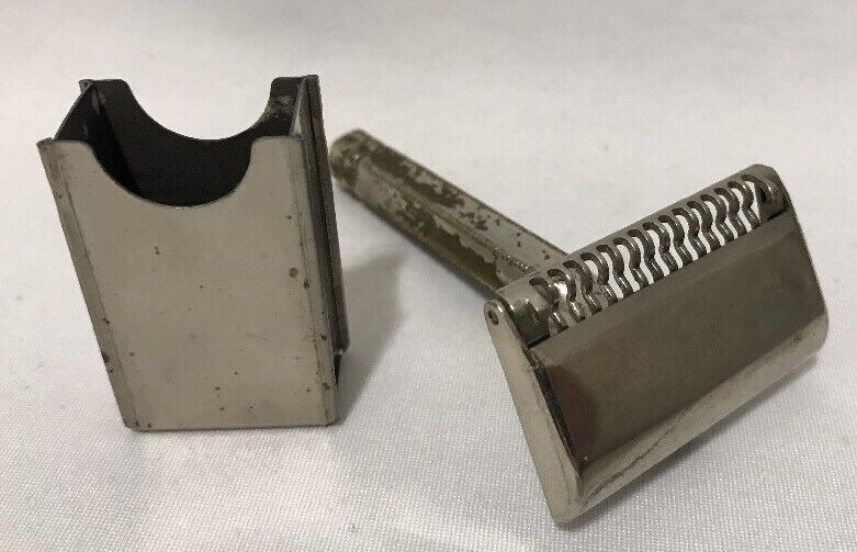 Ever-Ready Brass Silver Shovelhead Single E. Safety Razor Blade Holder Tin 1924