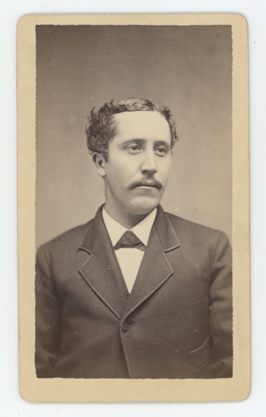 Antique CDV Circa 1870s Handsome Man With Mustache Wearing Stylish Suit & Tie
