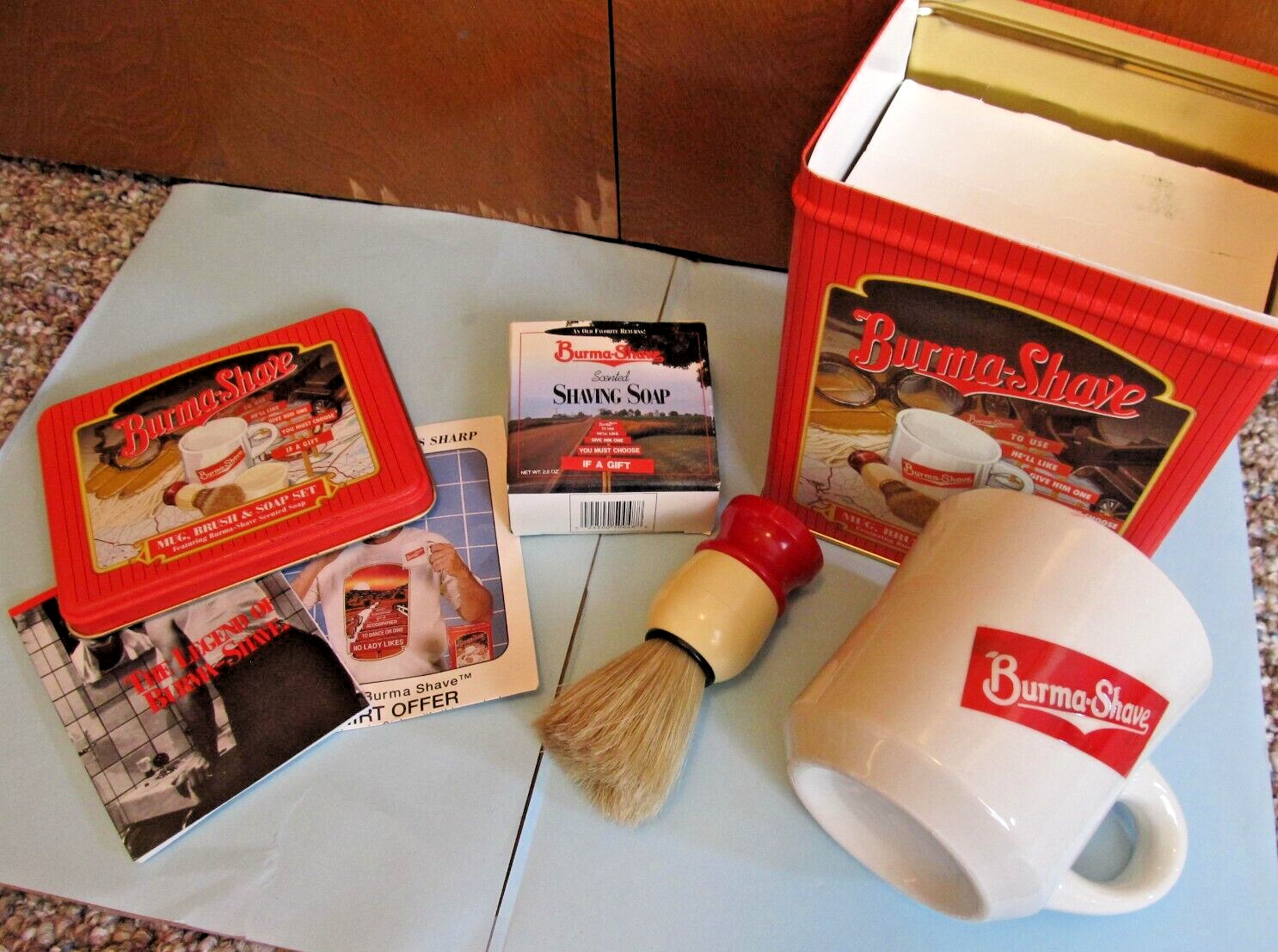 BURMA SHAVE Set ~ Complete with Mug / Brush & Soap Collectible Shaving & Tin Box