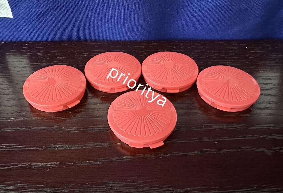 Tupperware Tiny Round Pocket Clamshell Pill Keeper Container Set of 5 Coral New