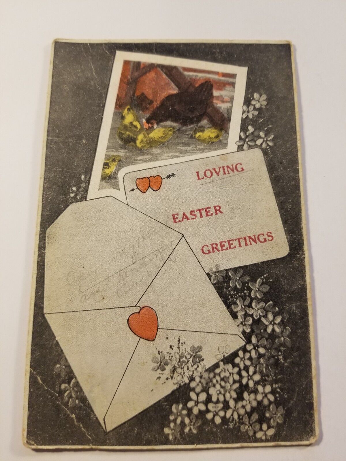 Vintage postcard Loving Easter greeting  With one cent Benjamin Franklin  Stamp