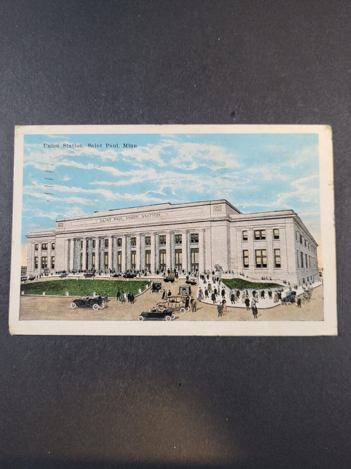 Postcard Saint Paul Minn. Union Station Posted 1924 Vtg Model T Black And White