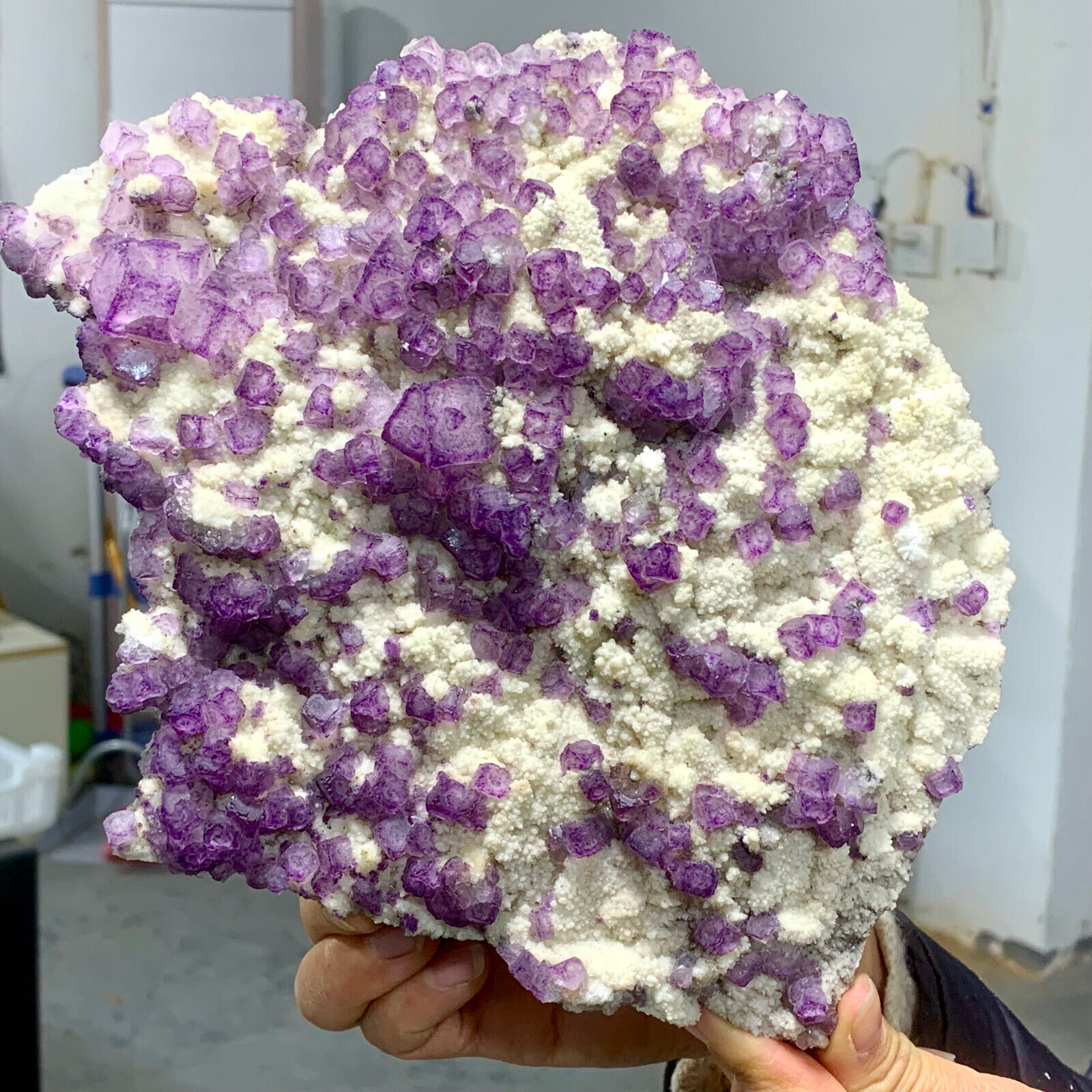 4.4LB Rare transparent purple cubic fluorite mineral crystal sample/China