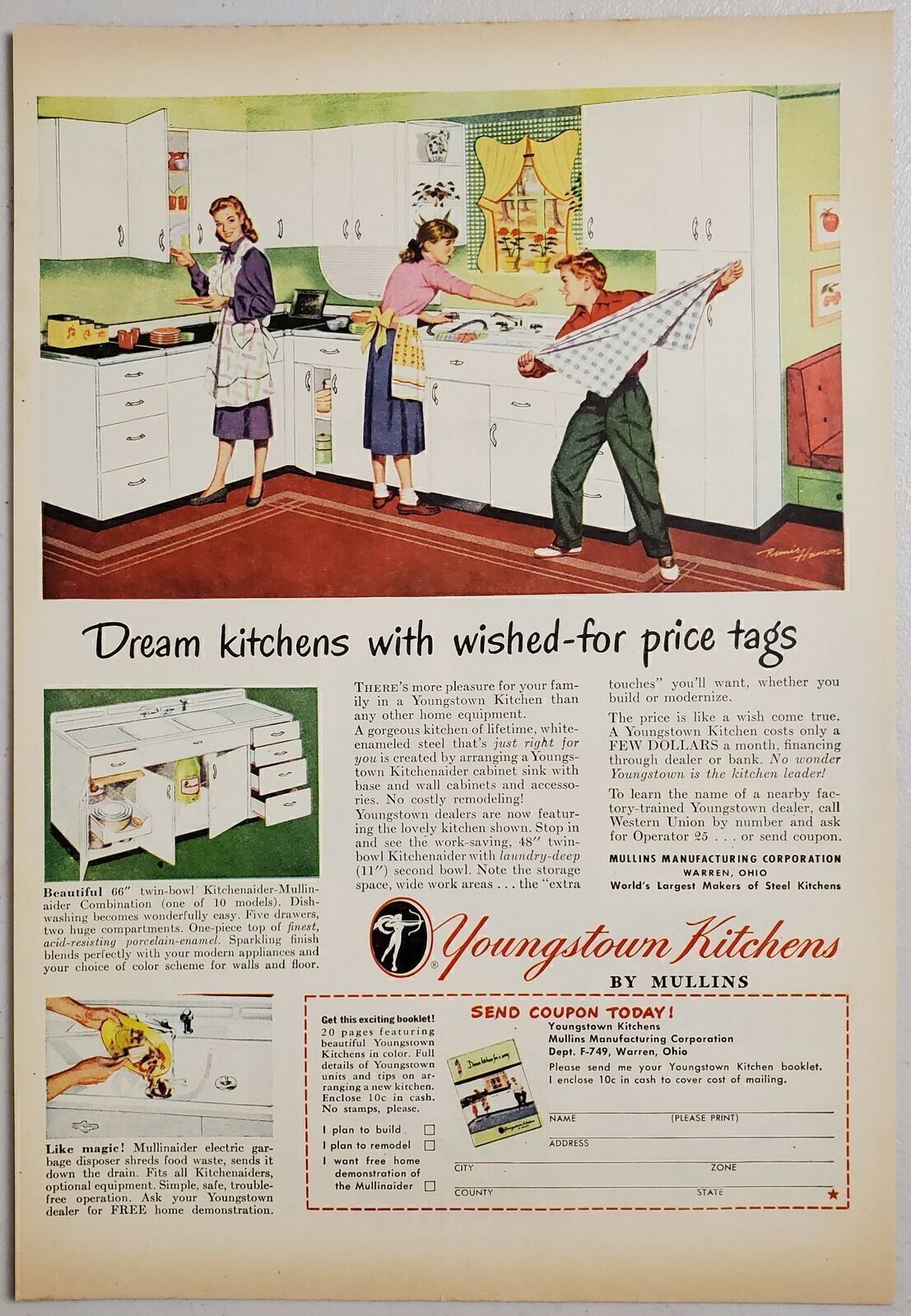 1949 Print Ad Youngstown Kitchens by Mullins Family at Home Warren,Ohio