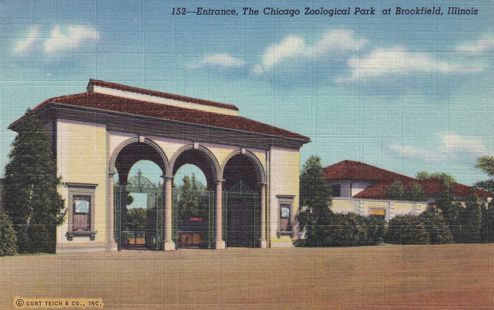 Entrance Chicago Zoological Park Brookfield Illinois IL Postcard A05
