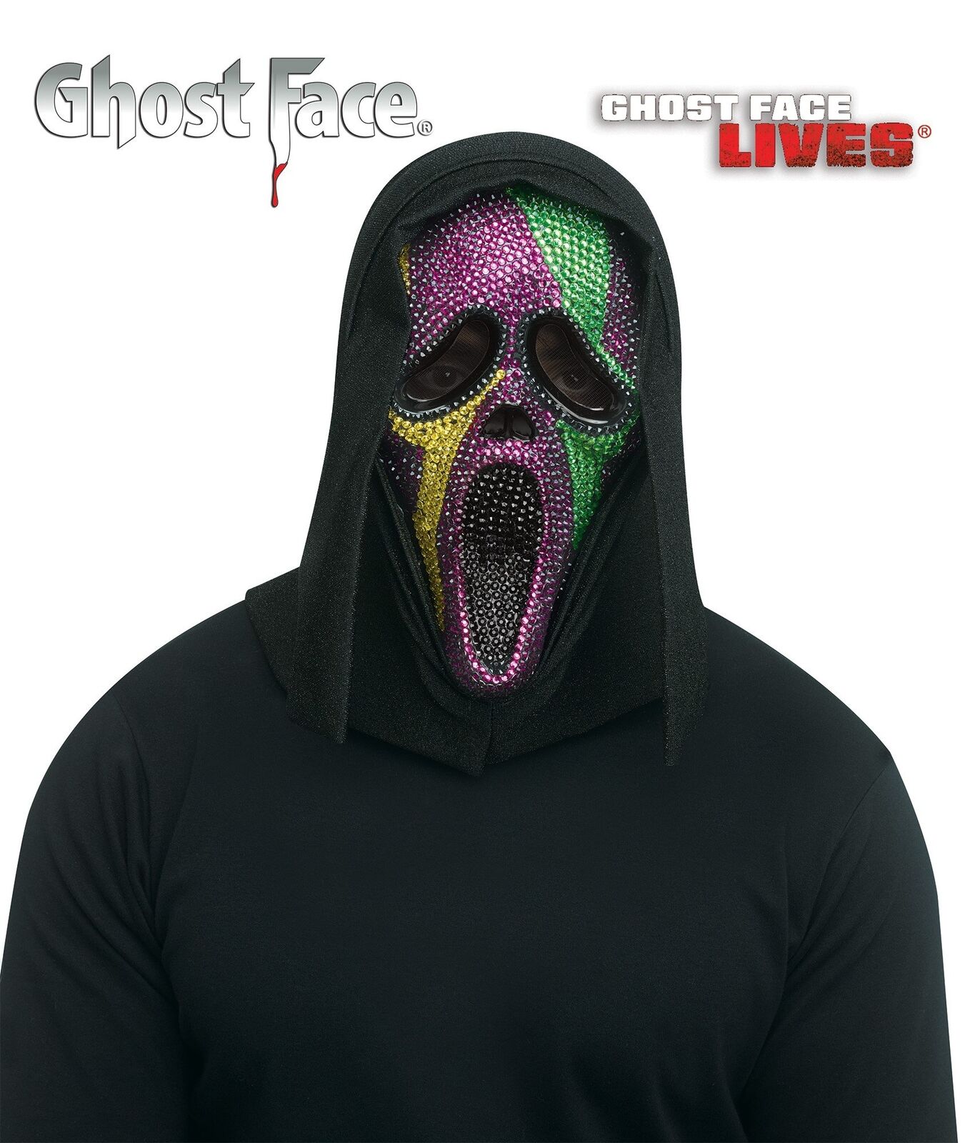 Ghost Face Scream Mask with Mardi Gras Bling - Purple, Green, Gold...