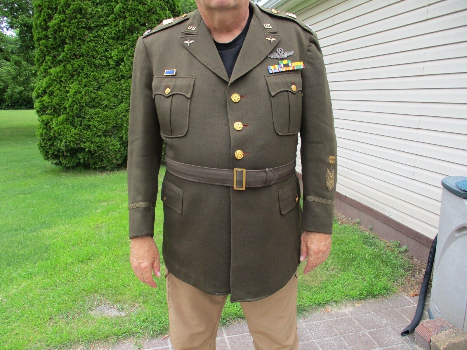 WW2 officers jacket ,48L,to pinks,greens 18th FG,7th AF,original item reenacting