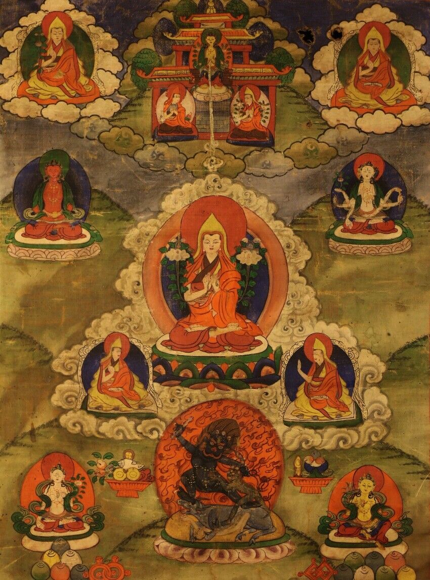 Wonderful Tibet Tibetan 19th Century Old Antique Buddhist Thangka Tsong Kha-pa