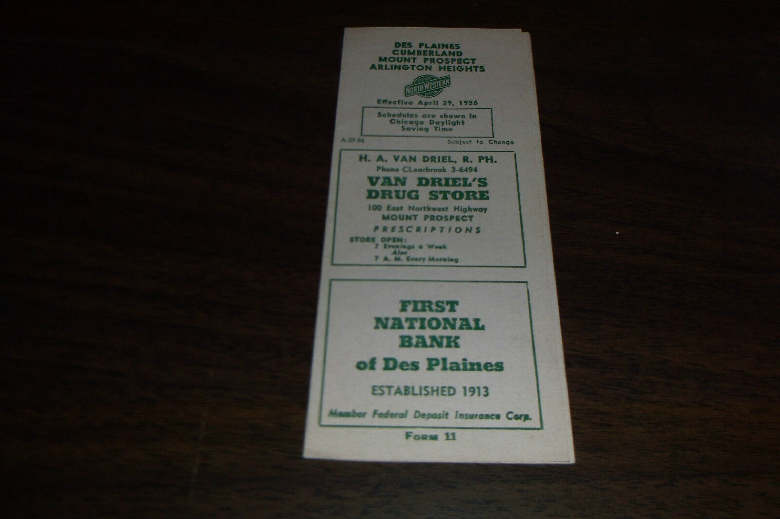 APRIL 1956 C&NW CHICAGO & NORTH WESTERN DES PLAINES, IL PUBLIC TIMETABLE