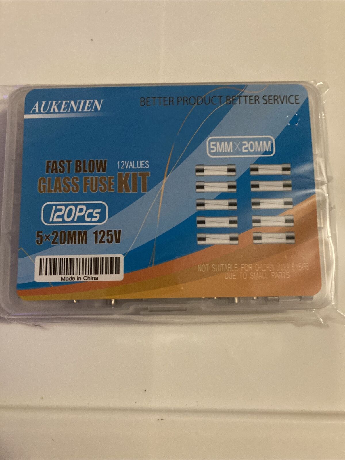 AUKENIEN Fast Blow Glass Fuses Kit 12 Values 120 pcs 5x20mm ,New Sealed box
