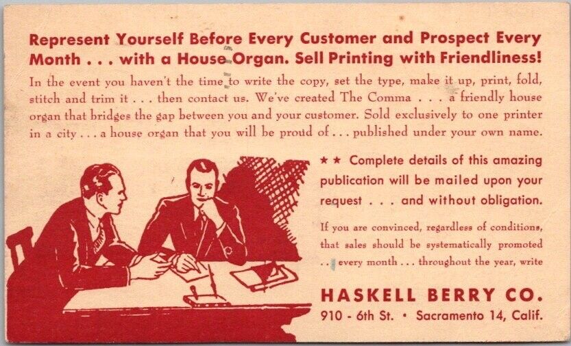 Sacramento, California Postcard HASKELL BERRY CO. Publishing Advertising 1945