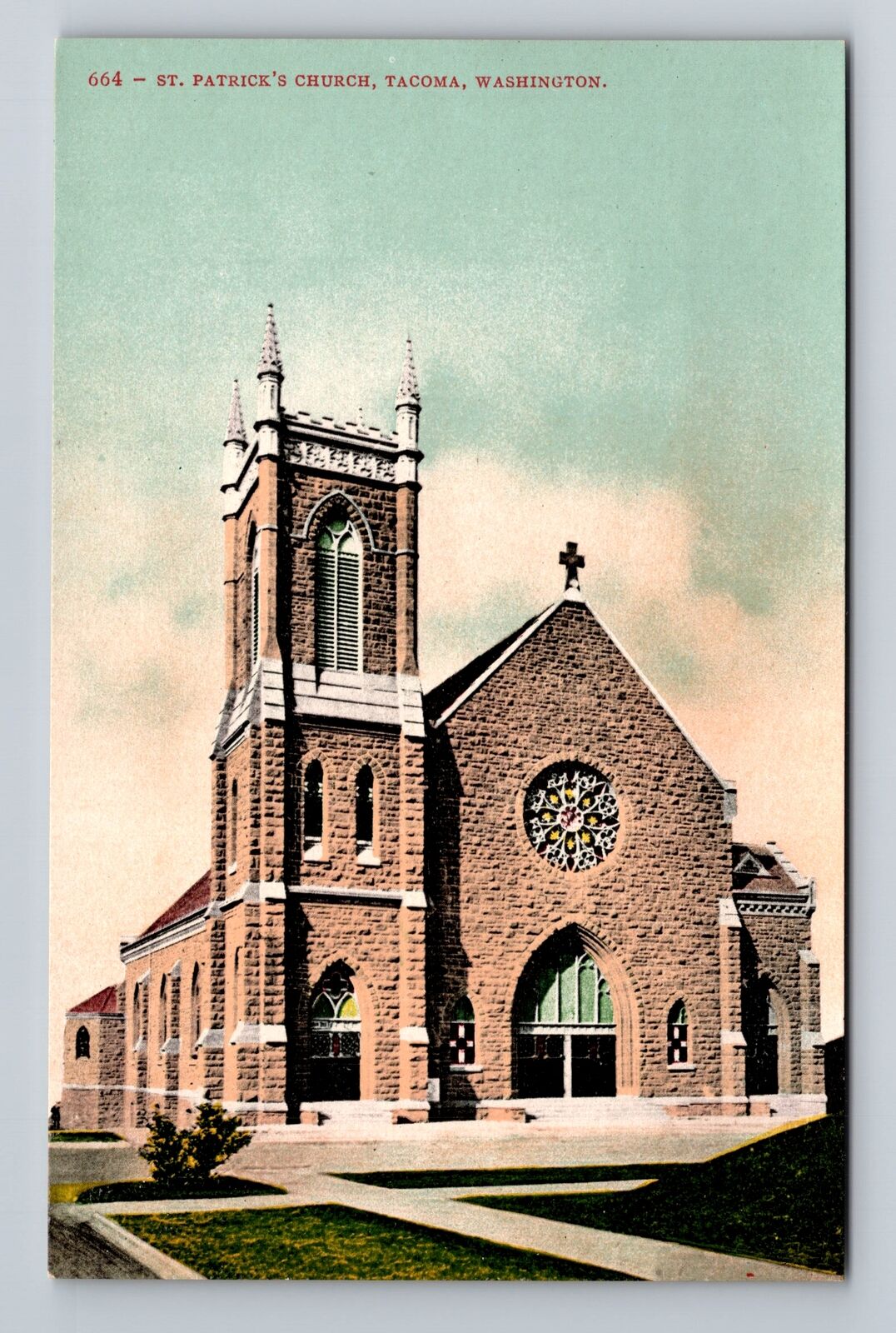 Tacoma WA-Washington, Scenic View St Patrick's Church, Antique Vintage Postcard