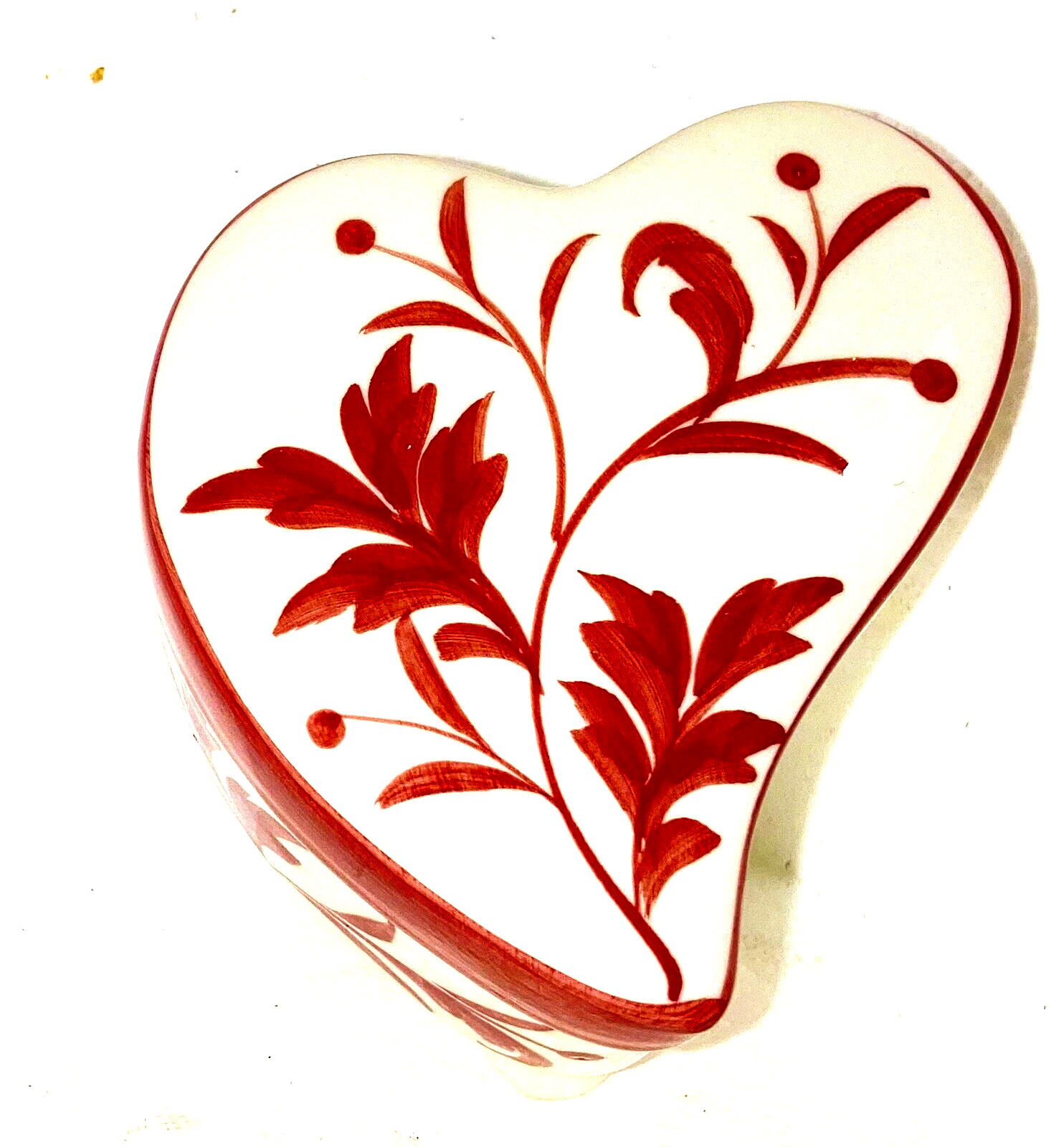 Heart Shaped trinket or jewelry box PORCELAIN Red White  New