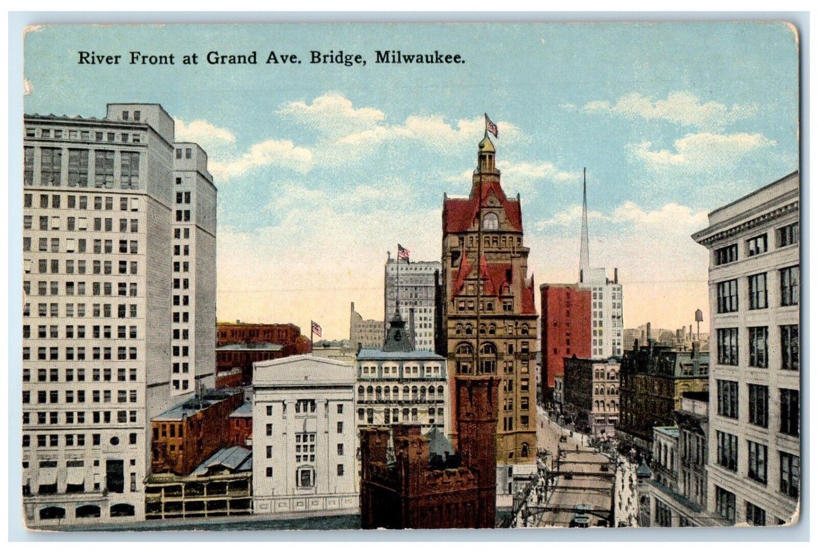 c1910's River Front At Grand Avenue Bridge Milwaukee Wisconsin WI Postcard