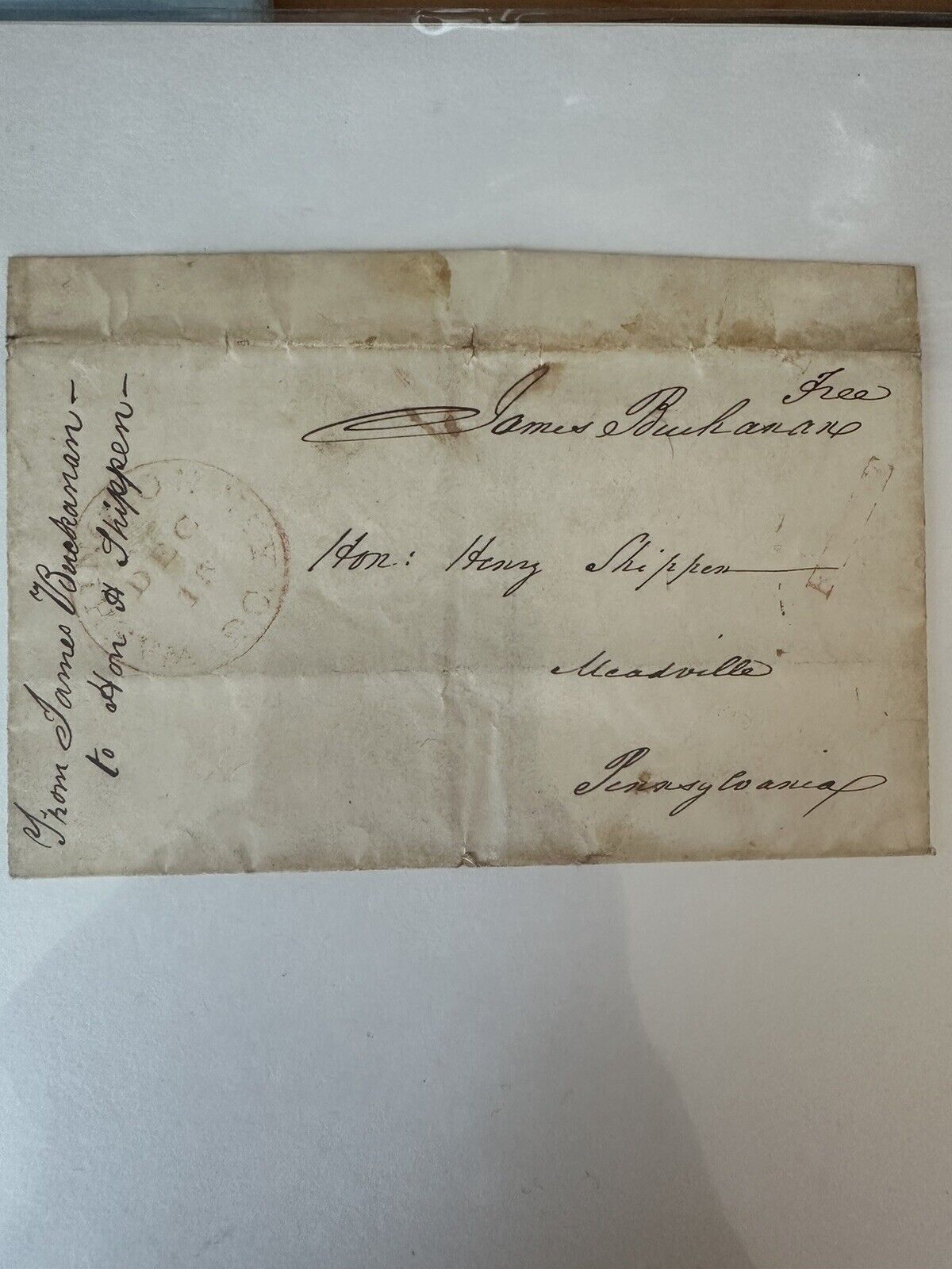 James Buchanan Signed Free Frank Envelope Full PSA Letter Of Authenticity