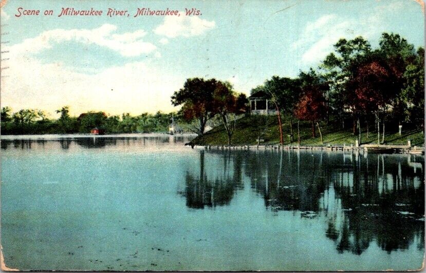 Vintage Postcard Scene along the Milwaukee River Milwaukee Wisconsin 1910   6066