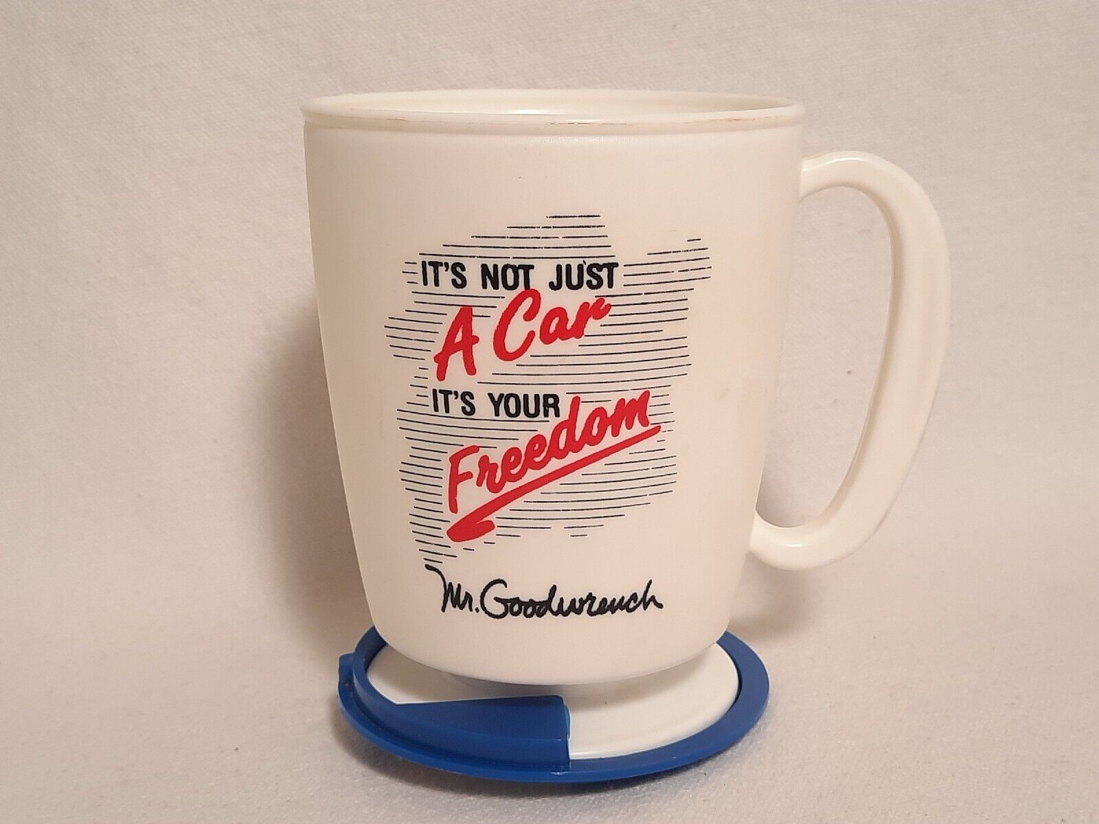 Vintage Mr Goodwrench Advertising Plastic Coffee Travel Mug Adhesive Base