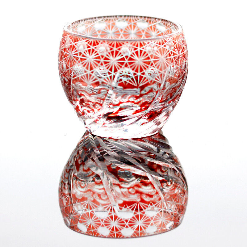 Red 2oz Crystal Shot Glass Liquor Spirits Sake Glass Japanese Style Edo Kiriko