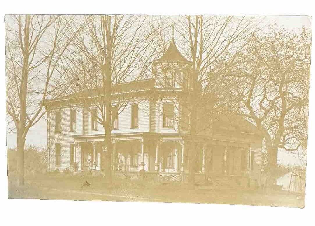 RPPC House GENEVA OHIO OH Real Photo Post Card 1908 Large Porch W/columns