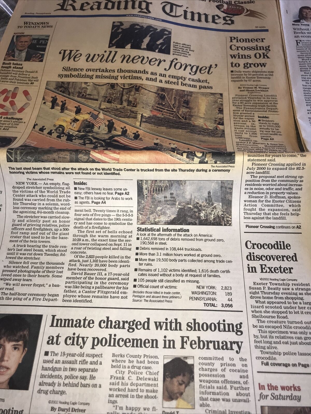 vintage newspaper may 31,2002 never forget,missing victims fd76