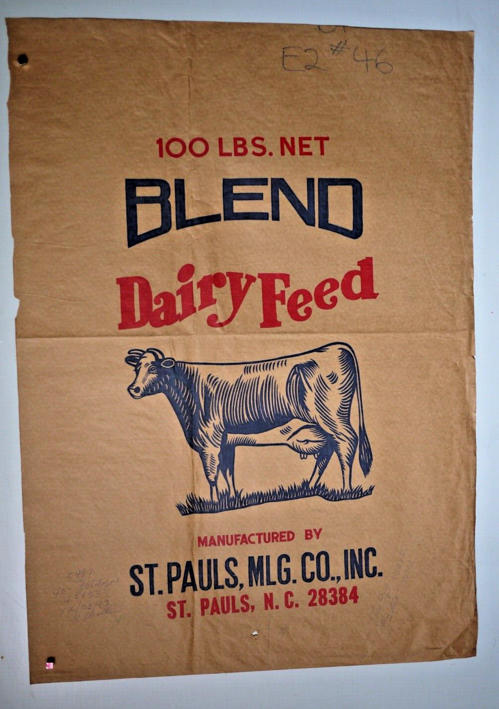 XX LARGE Vintage Paper Sack Bag, BLEND DAIRY FEED, ST PAULS MILLING, NC 1983