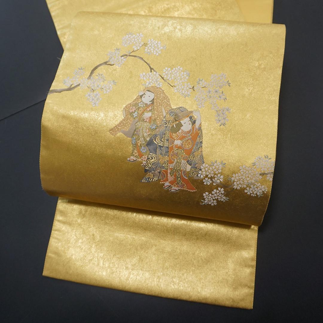 Japanese Genuine Gold Leaf Nagashima Obi Pure Silk Fukuro Children\'S Formal 