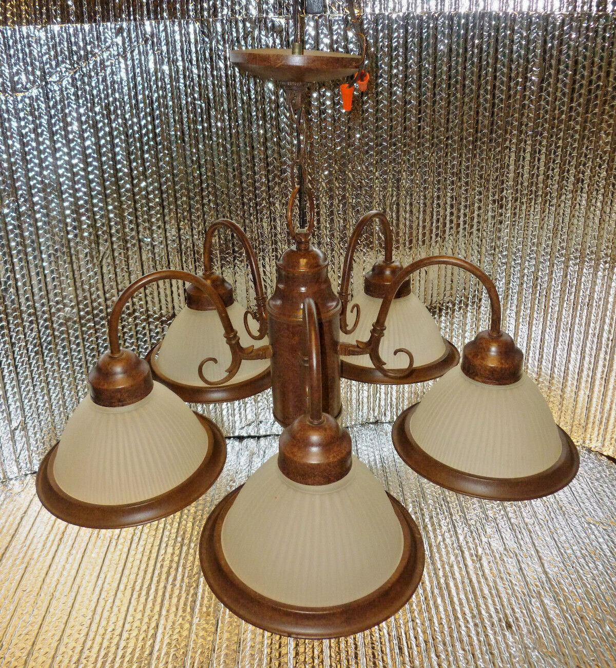 Chandelier Light / Ceiling Fixture 24” Wide / 5 Bell Shaped Frosted Light Shades