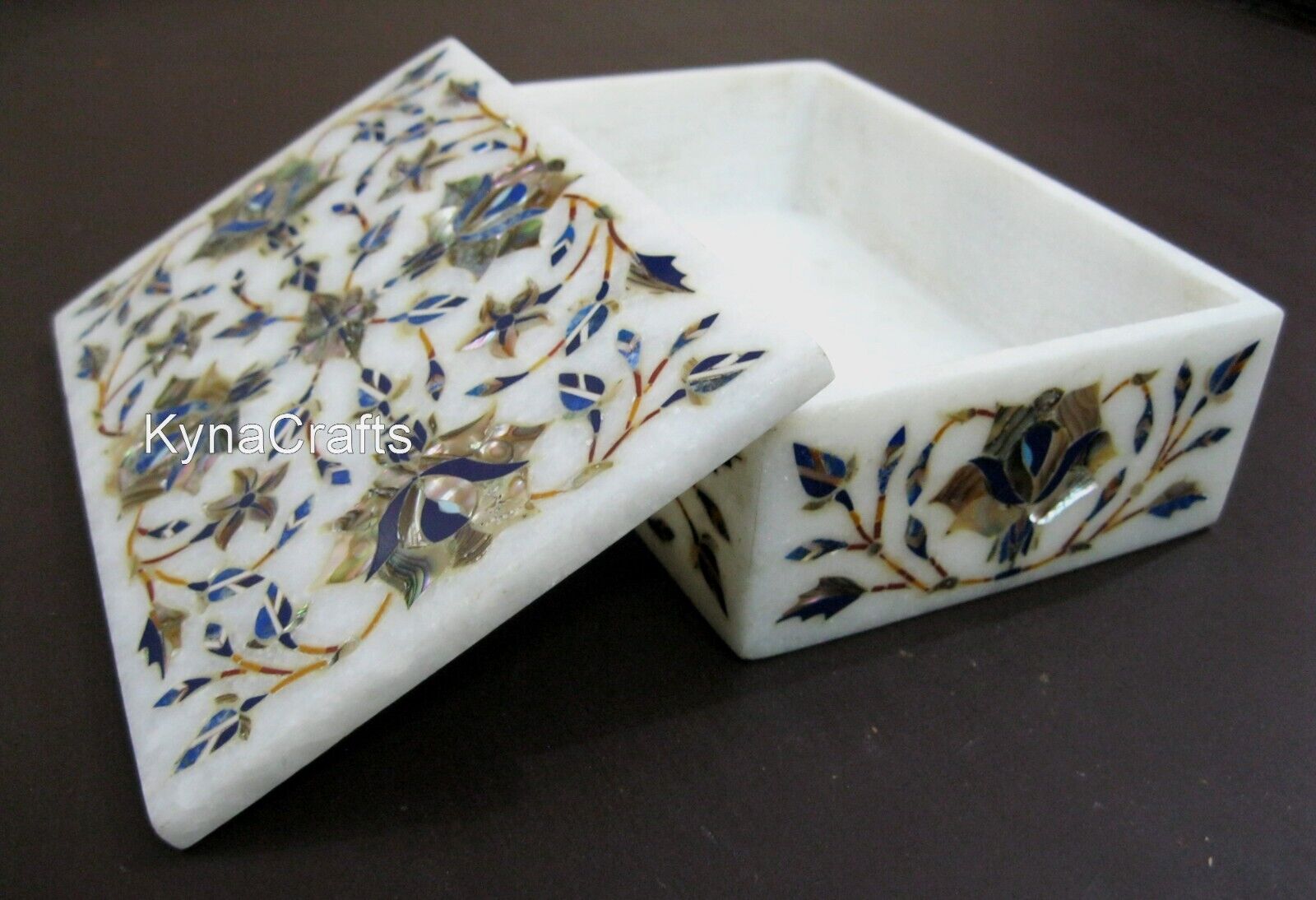 6 x 4 Inches Marble Pin Box Multicolor Stone Inlay Work Jewelry Box for Sister