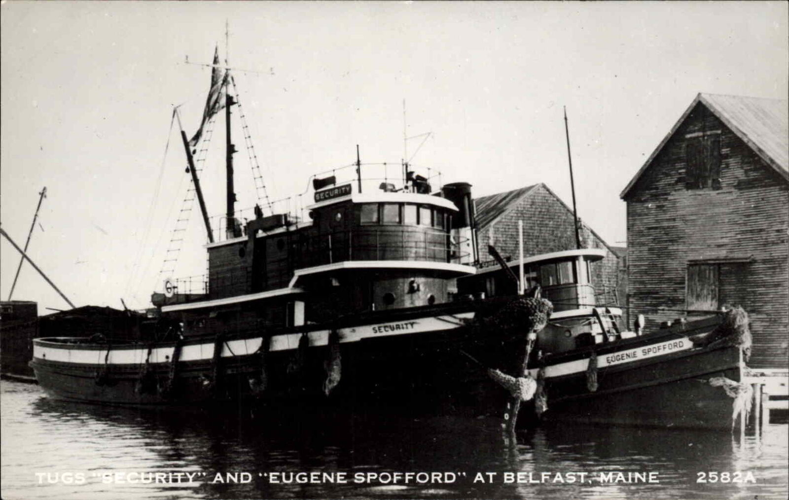 Belfast ME Tug Boats Security & Eugene Spofford c1910s Image c1960 KODAK RPPC