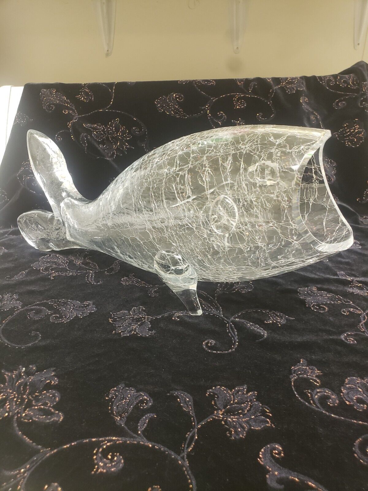 Vintage BLENKO style Clear Crackle Glass FISH 